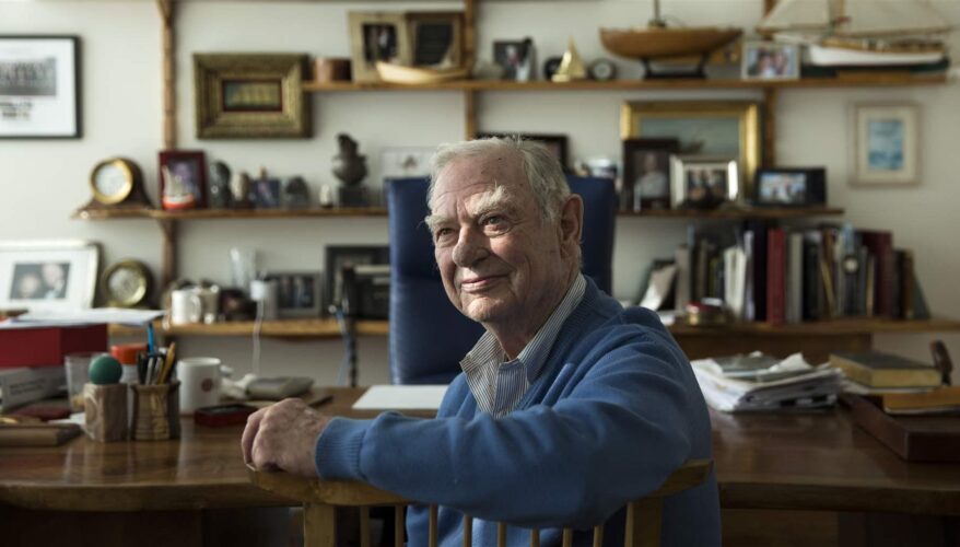 Lenfest Institute founder H.F. "Gerry" Lenfest sits at his desk.