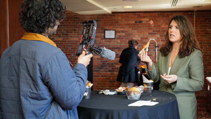 Baltimore Banner Audience Engagement Editor Krishna Sharma films a video.