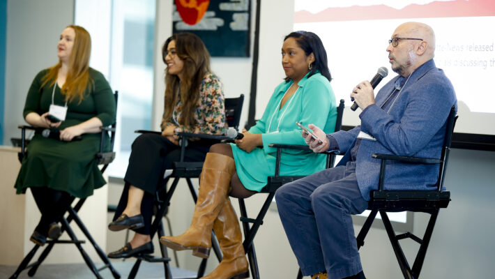 Fiona Morgan, Silvia Rivera, Lauren Williams, and Rob Collins speak on a panel at the Summit.