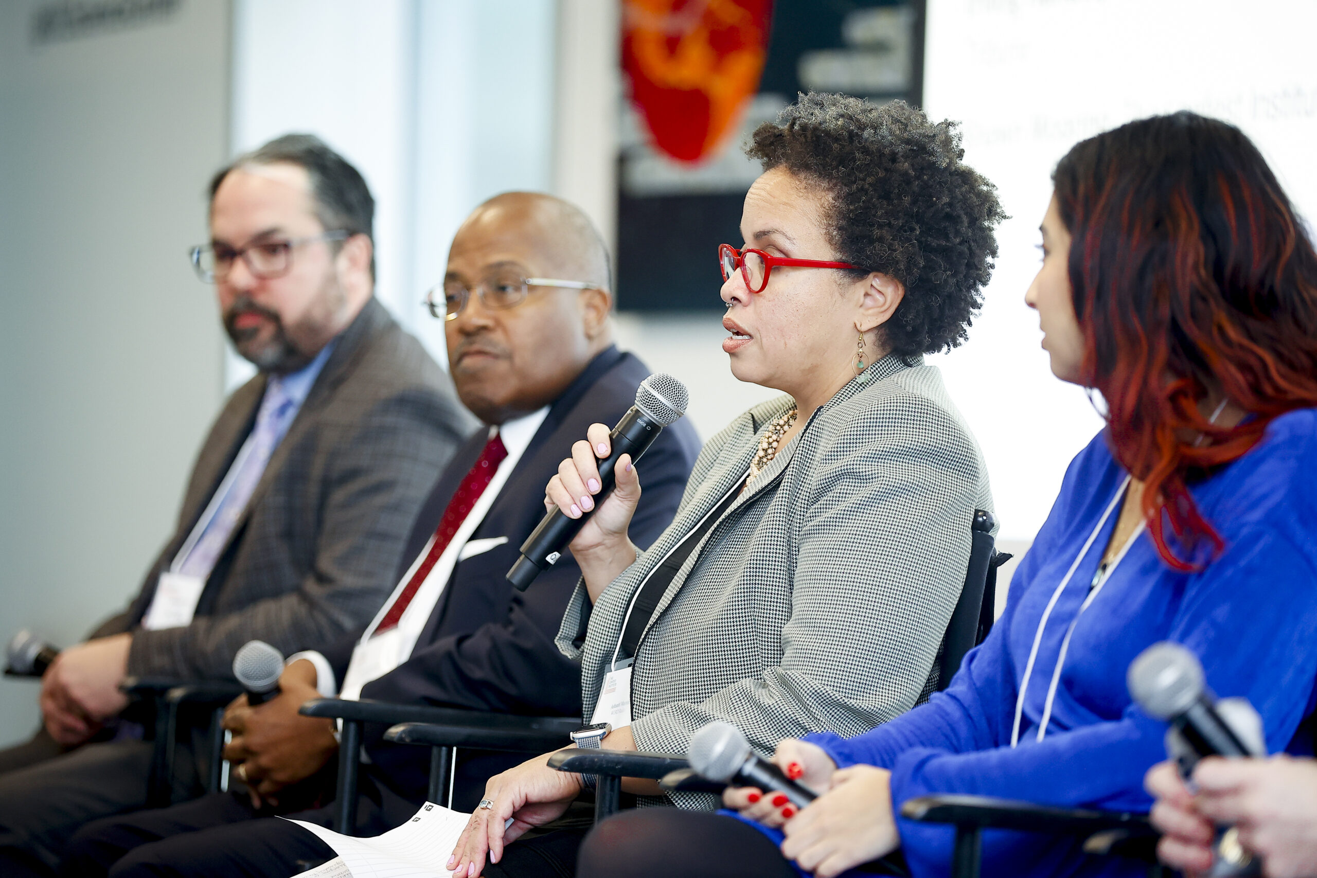 Ashanti Martin of WURD Radio speaking on a panel at the Summit. She is joined by Matt Dennis of NBC, Irv Randolph of The Philadelphia Tribune, and Kristal Sotomayor of cineSPEAK. 