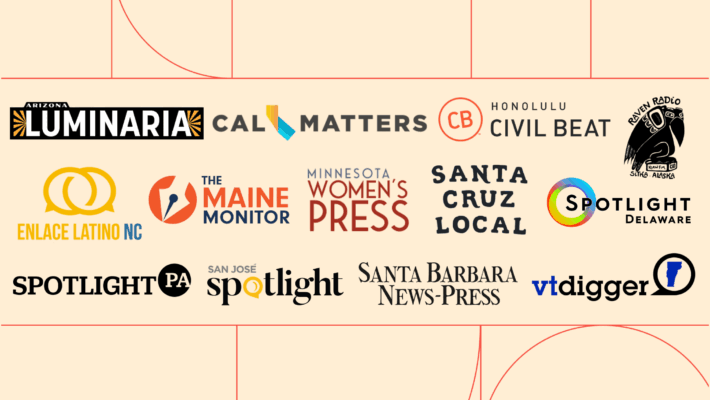 The logos of the Lenfest-Google News Initiative News Catalyst Grant program grantees