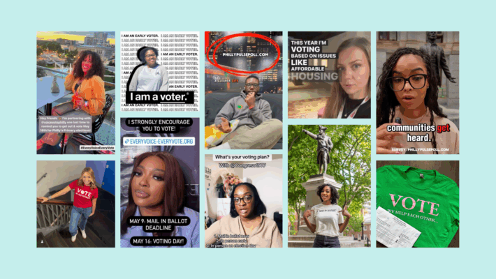 Screenshots from the content creators who partnered with Every Voice, Every Vote to post civic information about Philadelphia